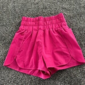 New In Women's Hot Pink High Waisted Running Shorts Pockets Size S